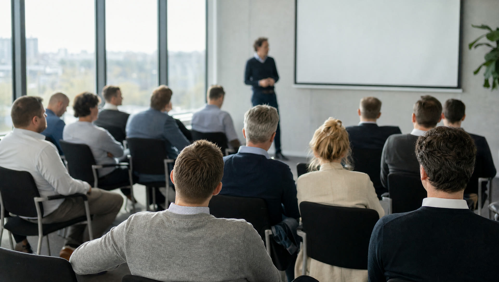 Trainingszaal met publiek, gezien vanaf de achterste rij